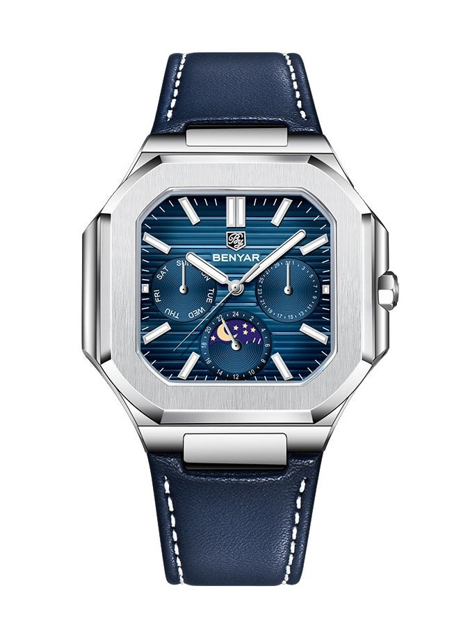 BENYAR Watches for Men Luxury Quartz Water Resistant Watch Men's Chronograph Genuine Leather Strap 5221 - Image 1